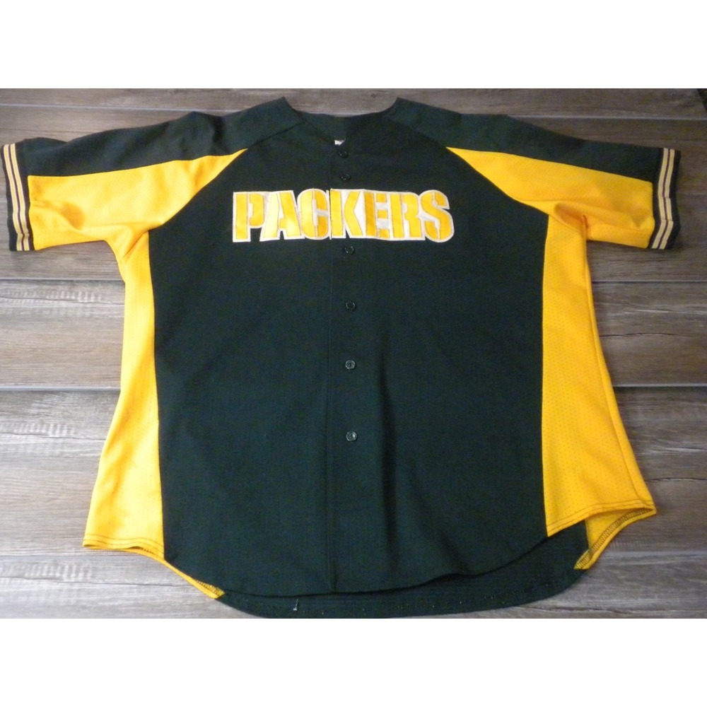 Vintage 90s Majestic Green Bay Packers Baseball Style Jersey XXL Green Gold USA